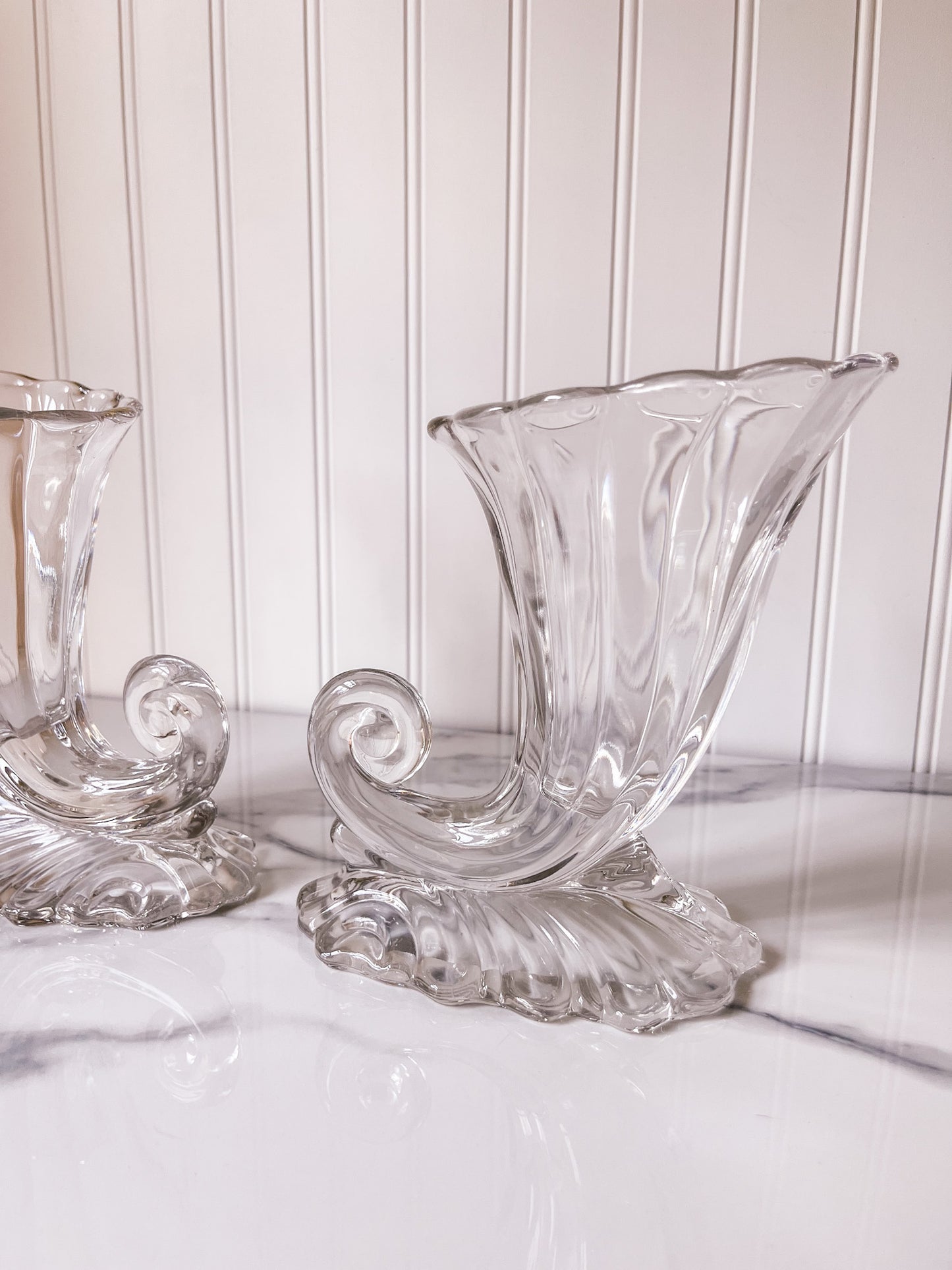 Pair of Glass Cornucopia Flower Vases