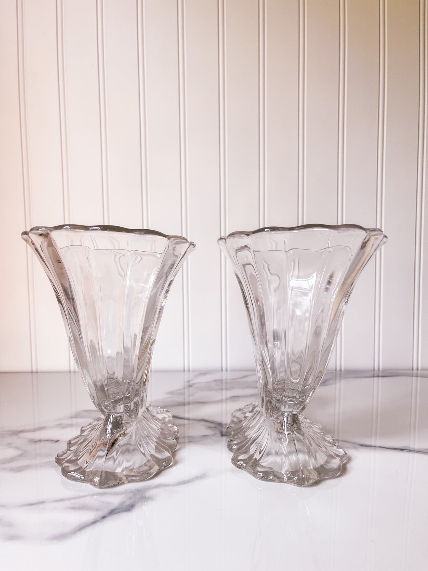 Pair of Glass Cornucopia Flower Vases