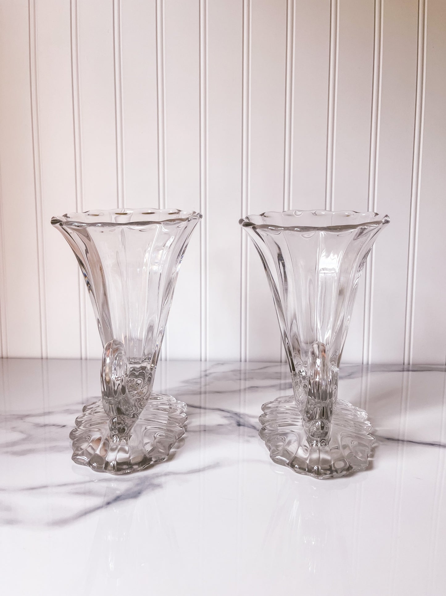 Pair of Glass Cornucopia Flower Vases