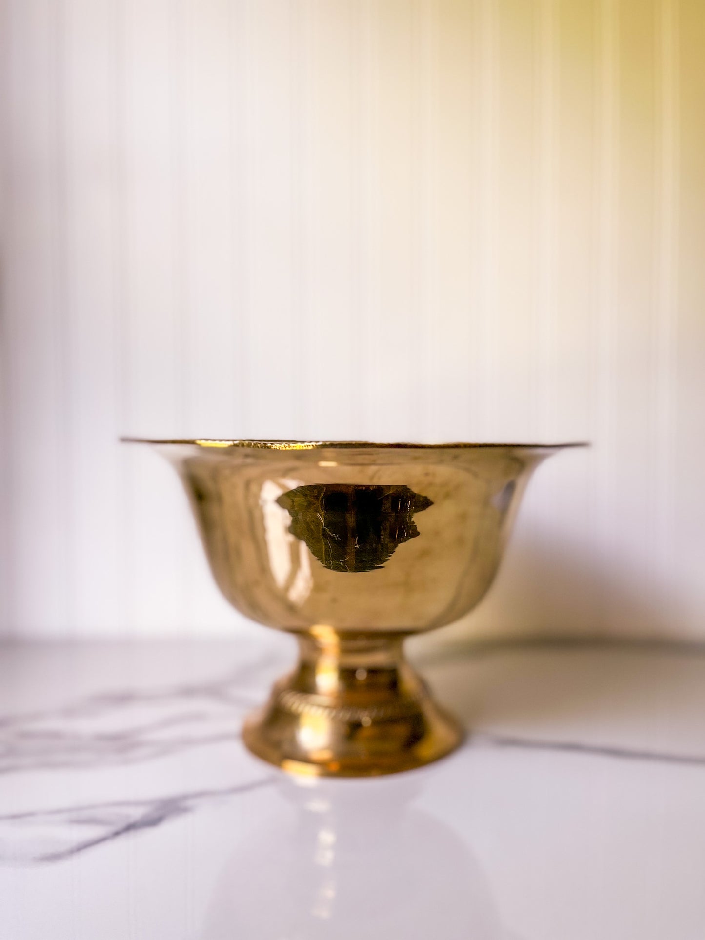 Vintage Brass Scalloped Pedestal Bowl