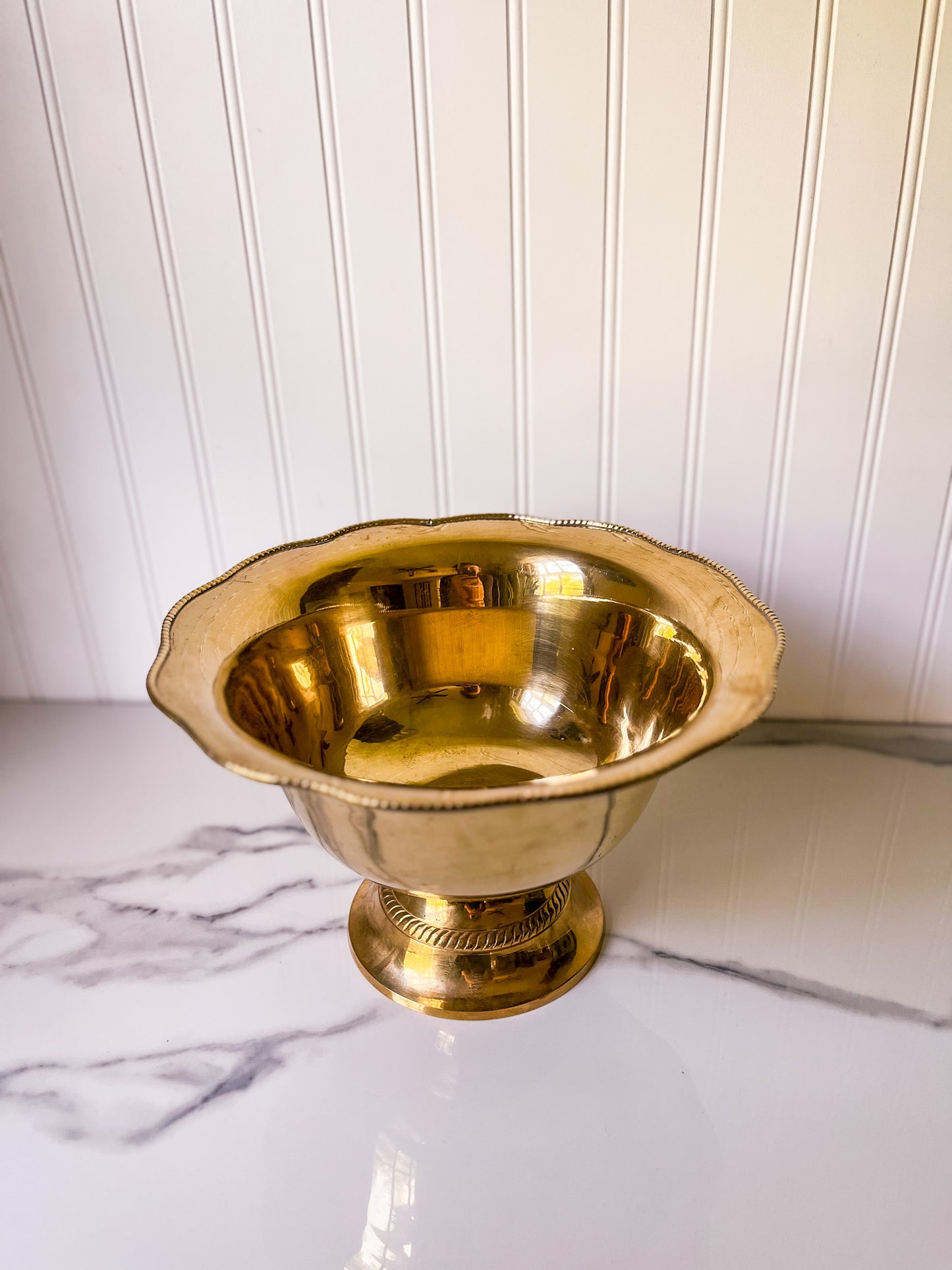 Vintage Brass Scalloped Pedestal Bowl