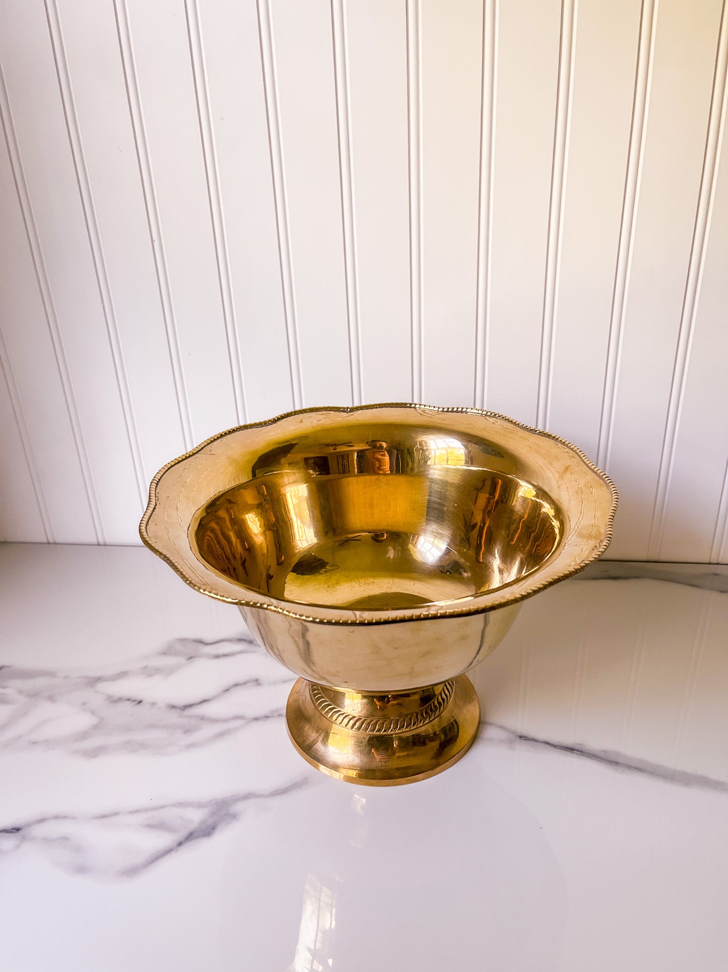 Vintage Brass Scalloped Pedestal Bowl