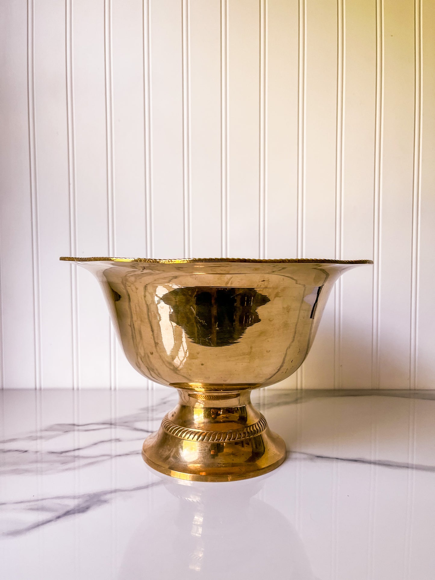 Vintage Brass Scalloped Pedestal Bowl