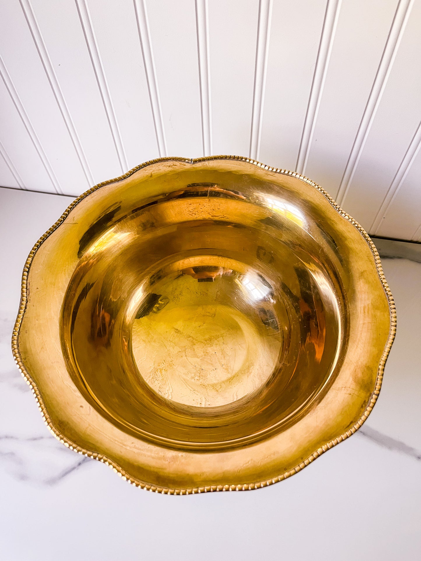 Vintage Brass Scalloped Pedestal Bowl