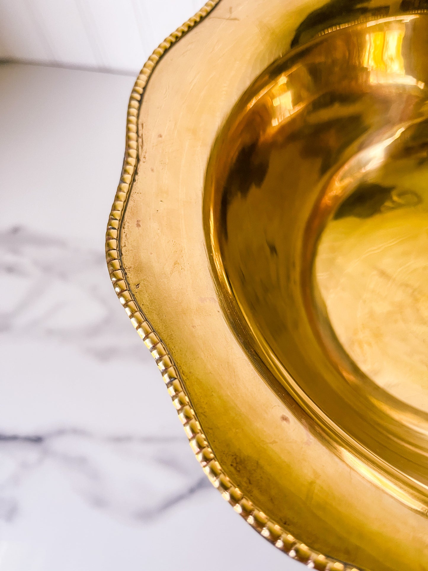 Vintage Brass Scalloped Pedestal Bowl