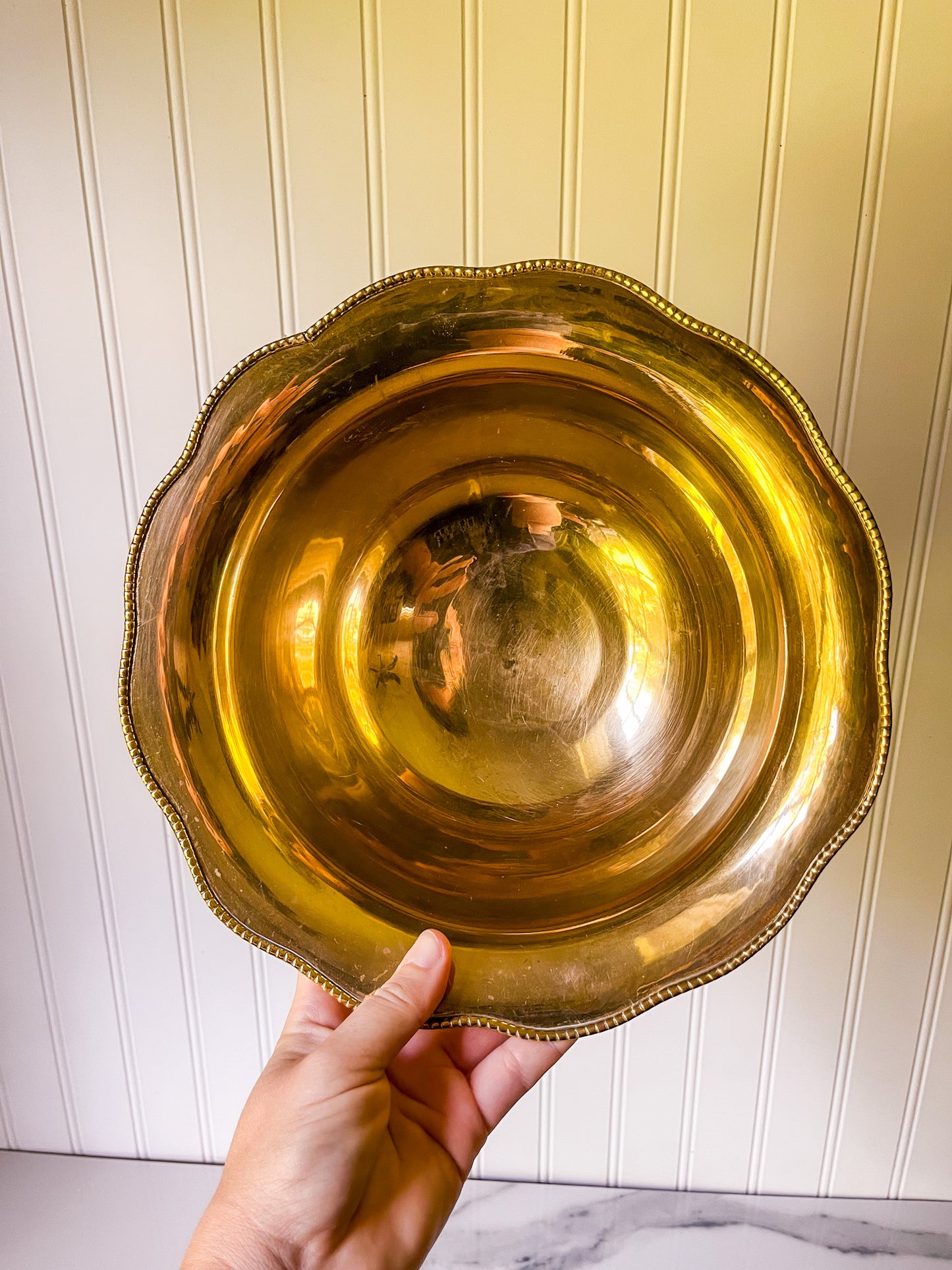 Vintage Brass Scalloped Pedestal Bowl