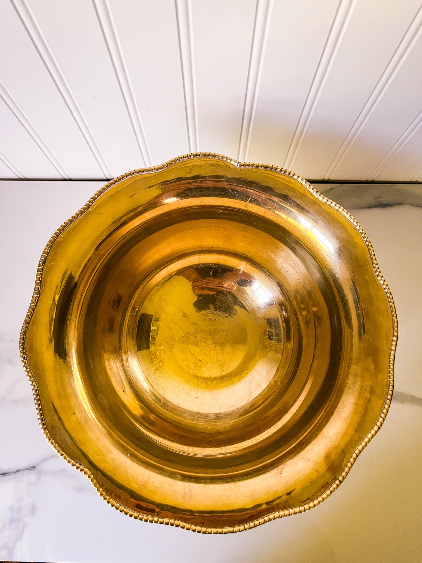 Vintage Brass Scalloped Pedestal Bowl