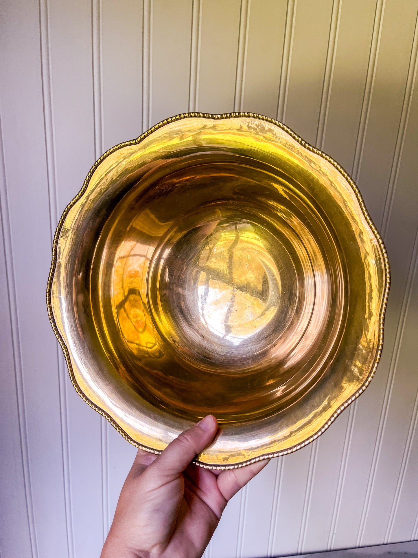 Vintage Brass Scalloped Pedestal Bowl