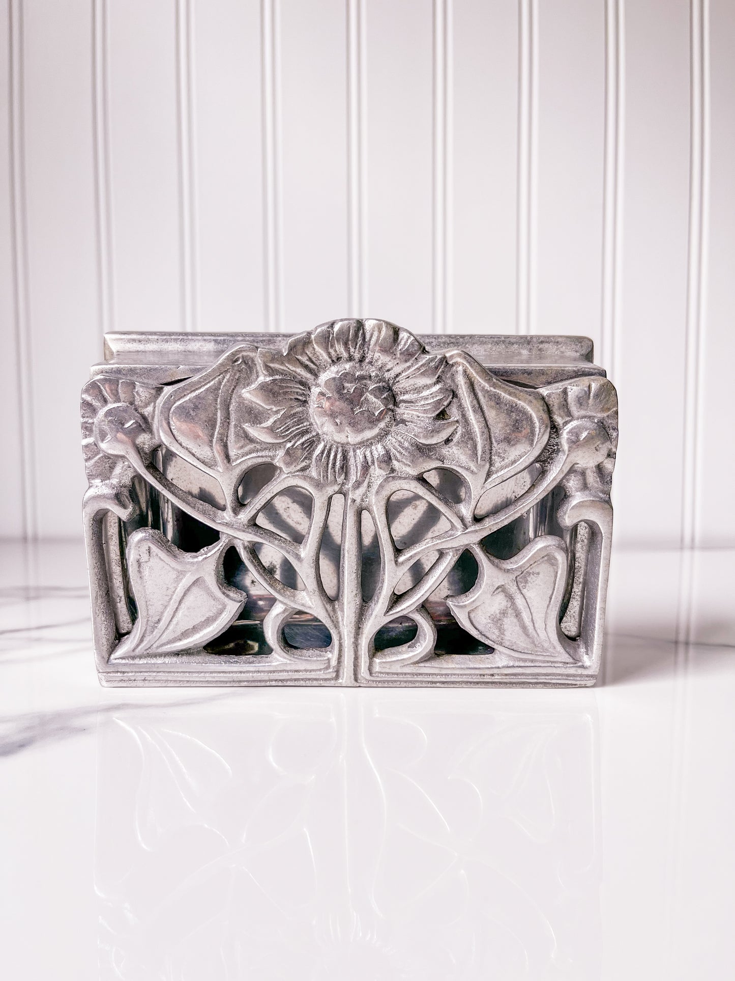 Vintage Pewter Sunflower Trinket or Soap Dish