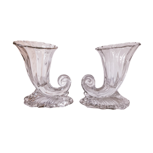 Pair of Glass Cornucopia Flower Vases