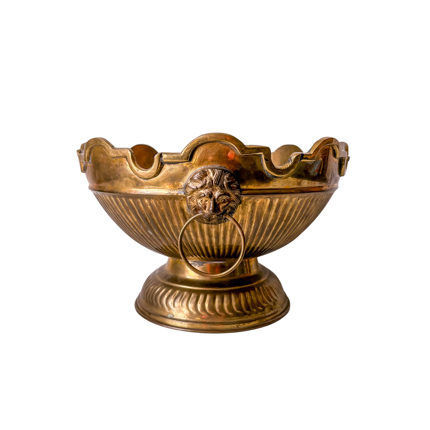 Brass Monteith Bowl with Lion Head Handles