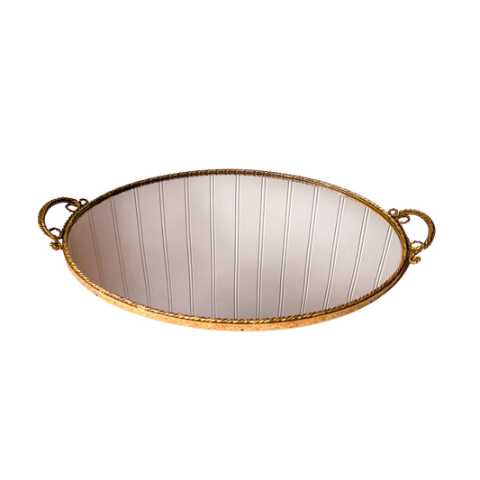 Vintage 24k Gold Plated Gilded Rope Mirror Vanity Tray