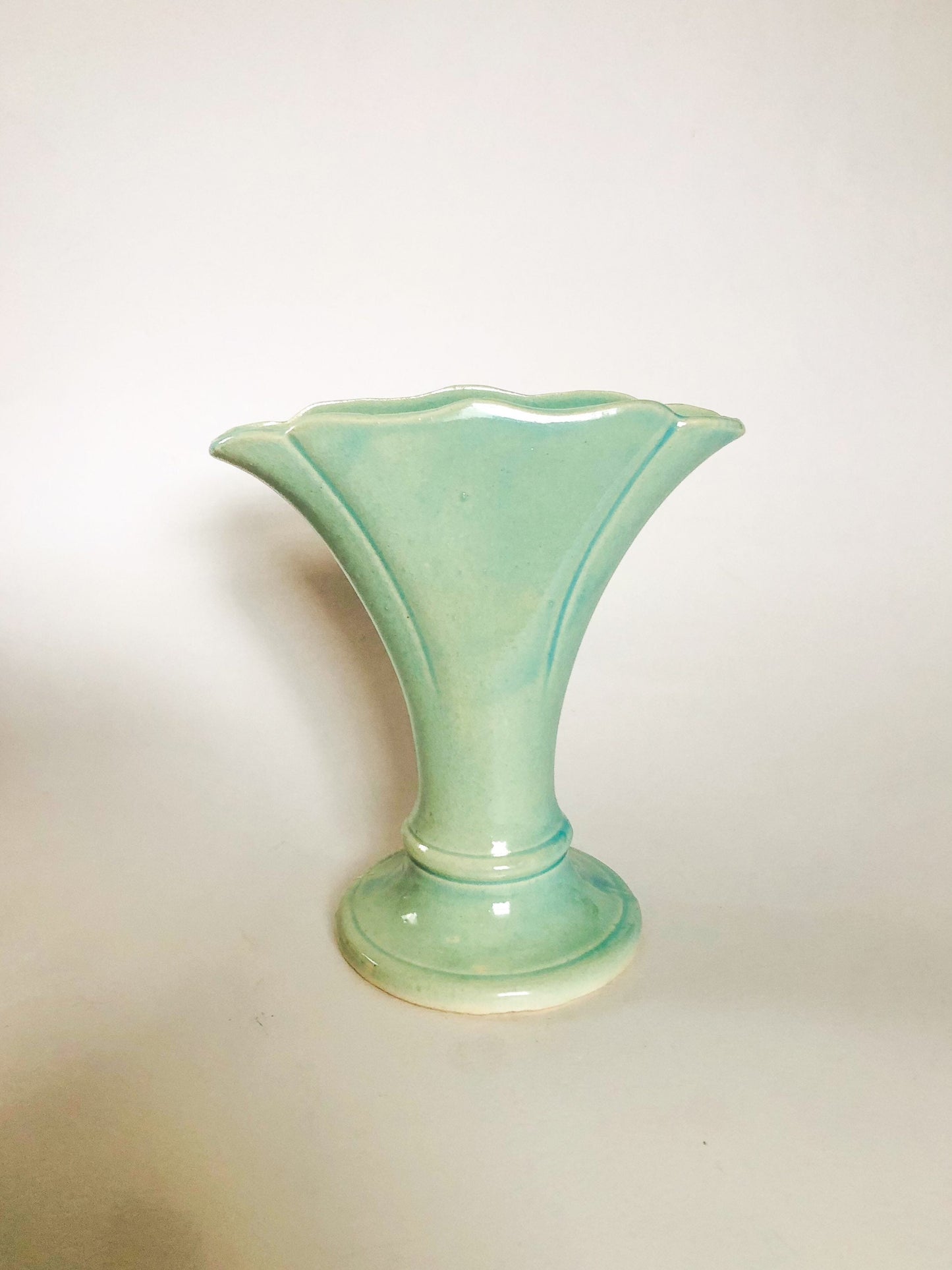 Vintage Japanese Porcelain Turquoise/Celadon Fan Bud Vase