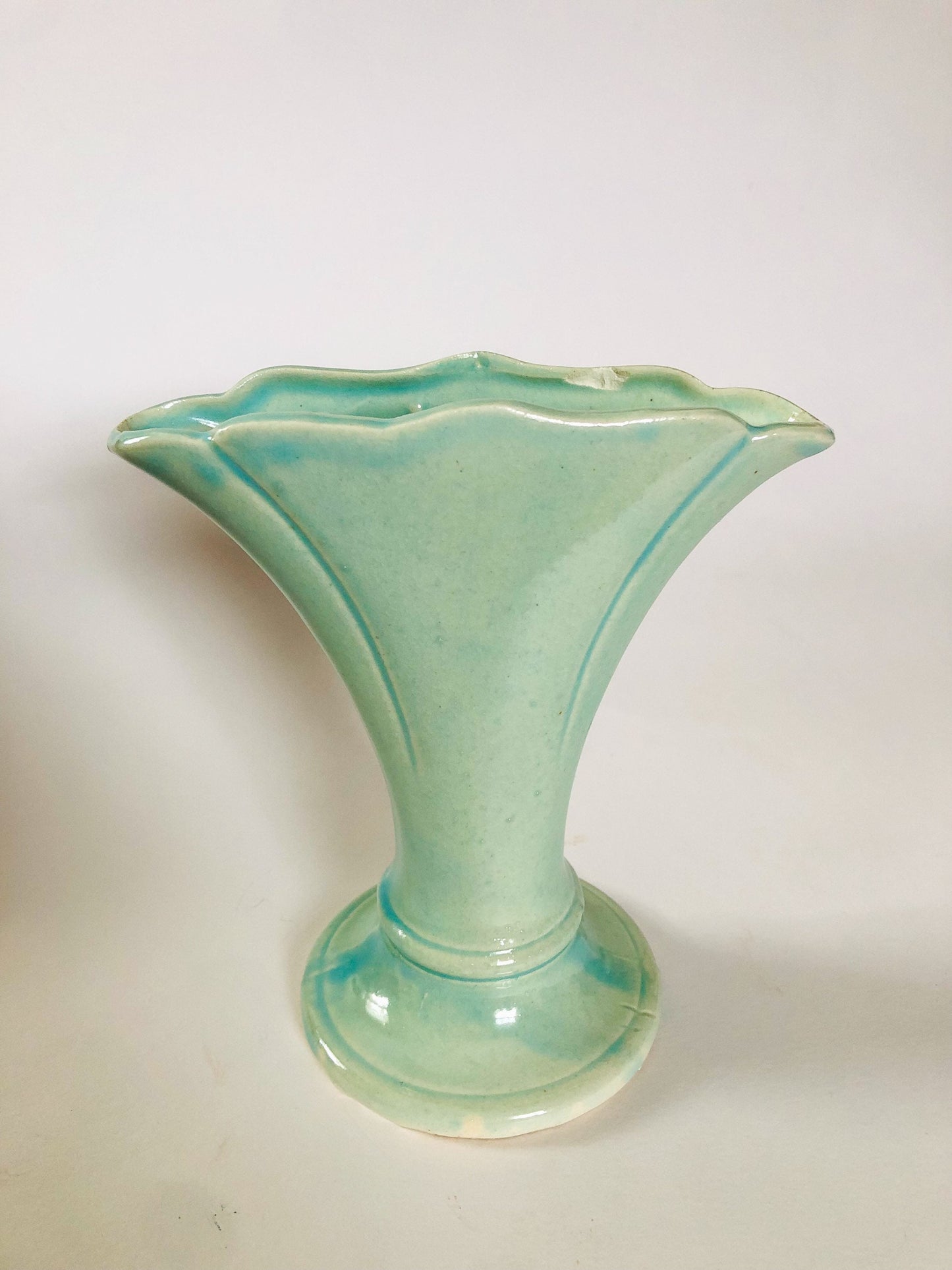 Vintage Japanese Porcelain Turquoise/Celadon Fan Bud Vase