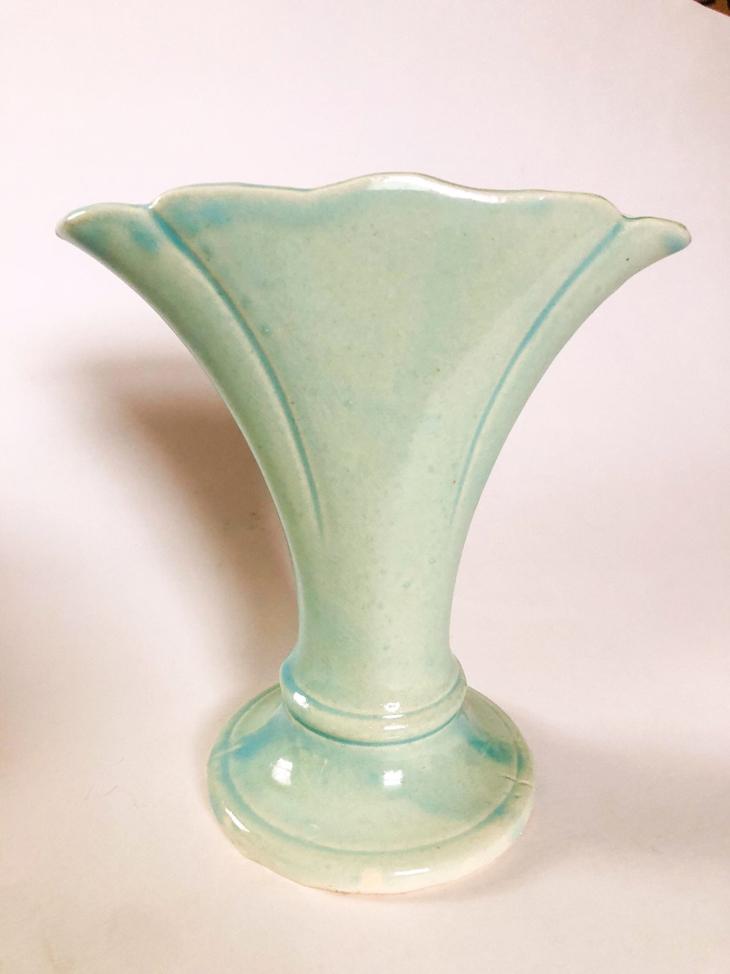 Vintage Japanese Porcelain Turquoise/Celadon Fan Bud Vase