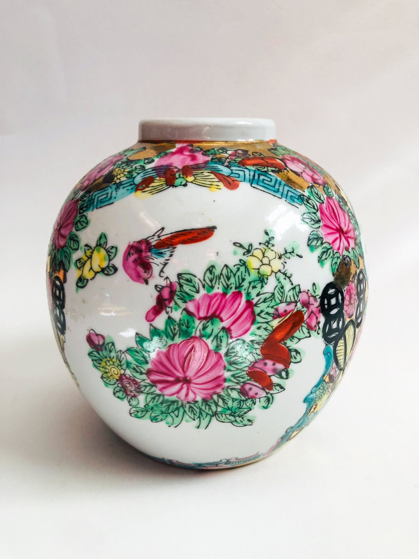 Rose Medallion Small Ginger Jar, Small Floral Ginger Jar