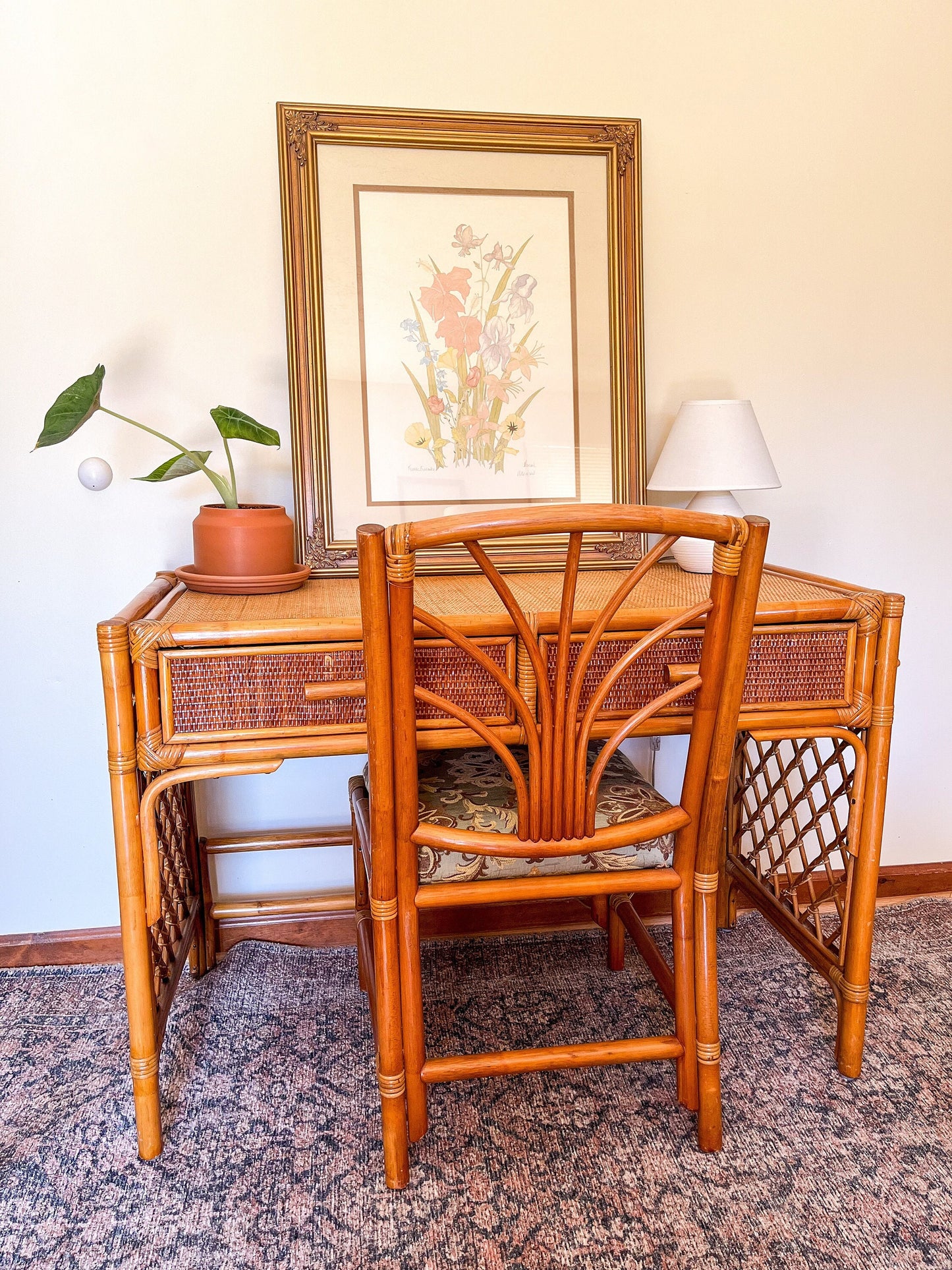 Vintage Bamboo Rattan Desk & Chair