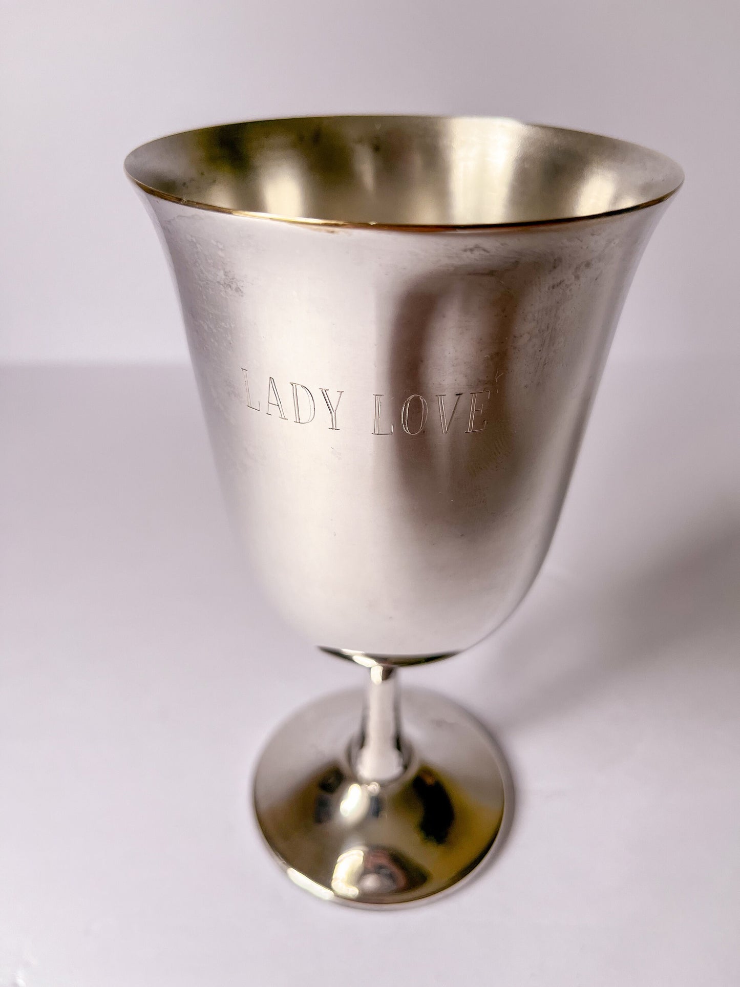 Vintage Lady Love Engraved Silver Goblet or Chalice