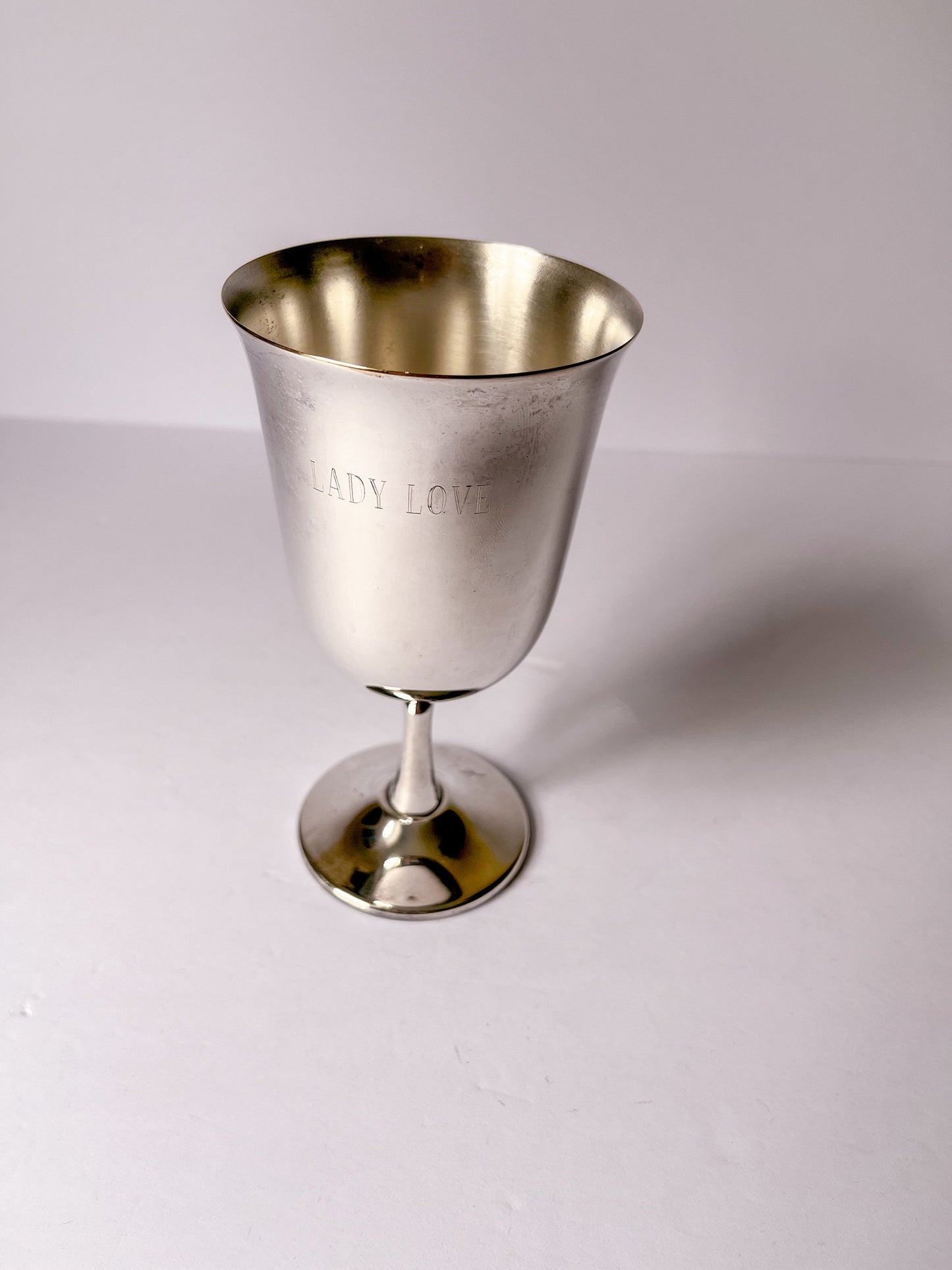 Vintage Lady Love Engraved Silver Goblet or Chalice