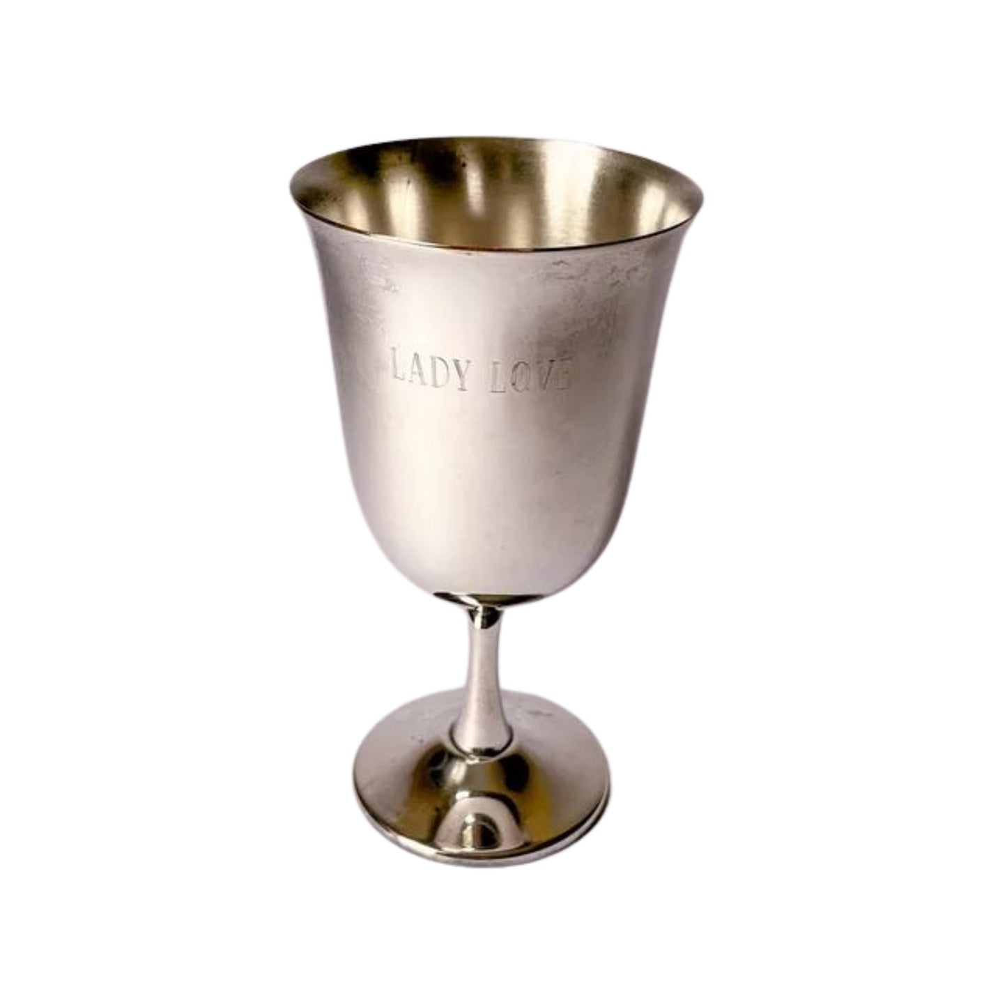 Vintage Lady Love Engraved Silver Goblet or Chalice