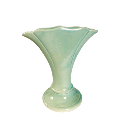 Vintage Japanese Porcelain Turquoise/Celadon Fan Bud Vase