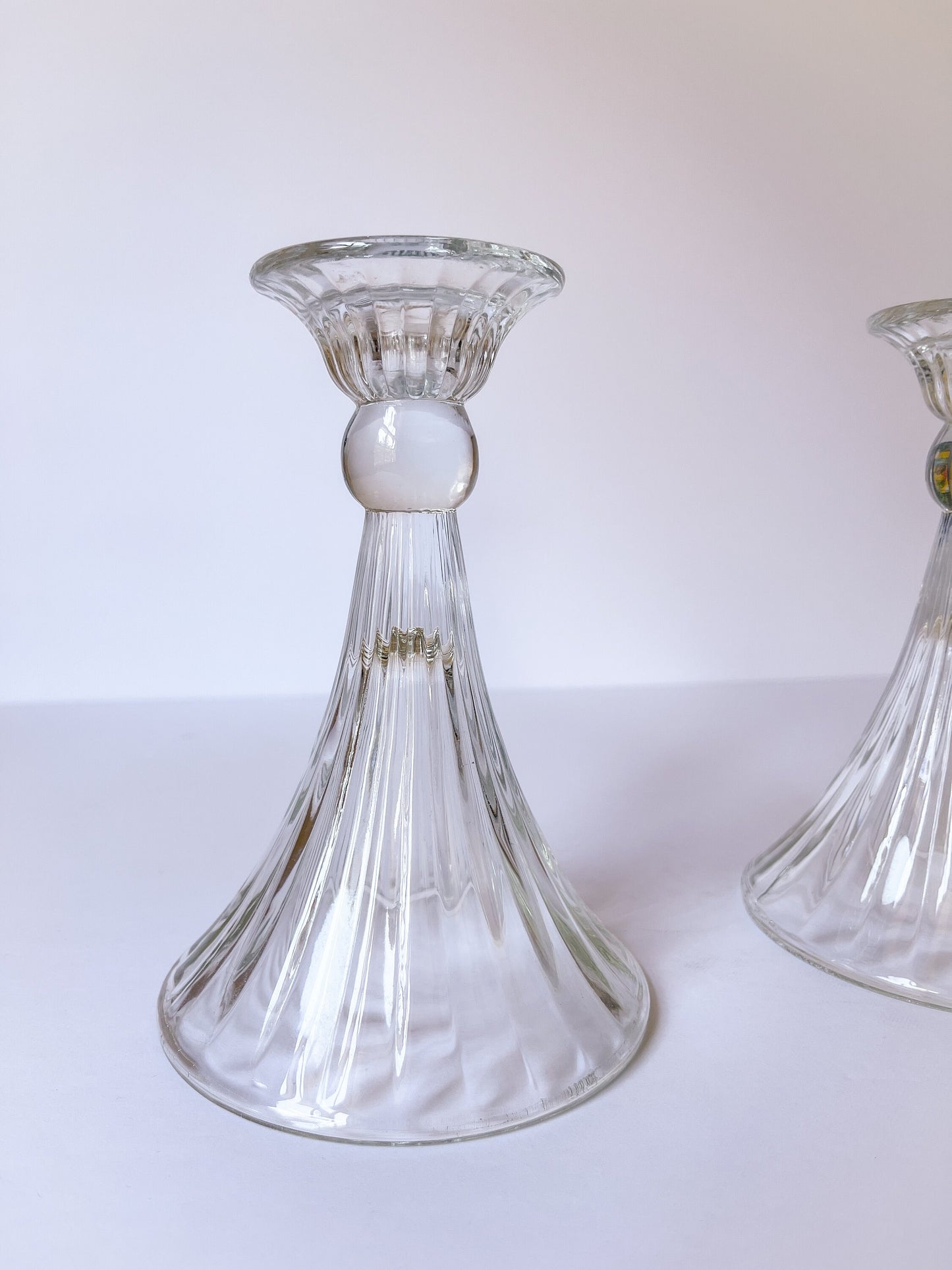 Vintage Clear Glass Tapered Candlestick Holders