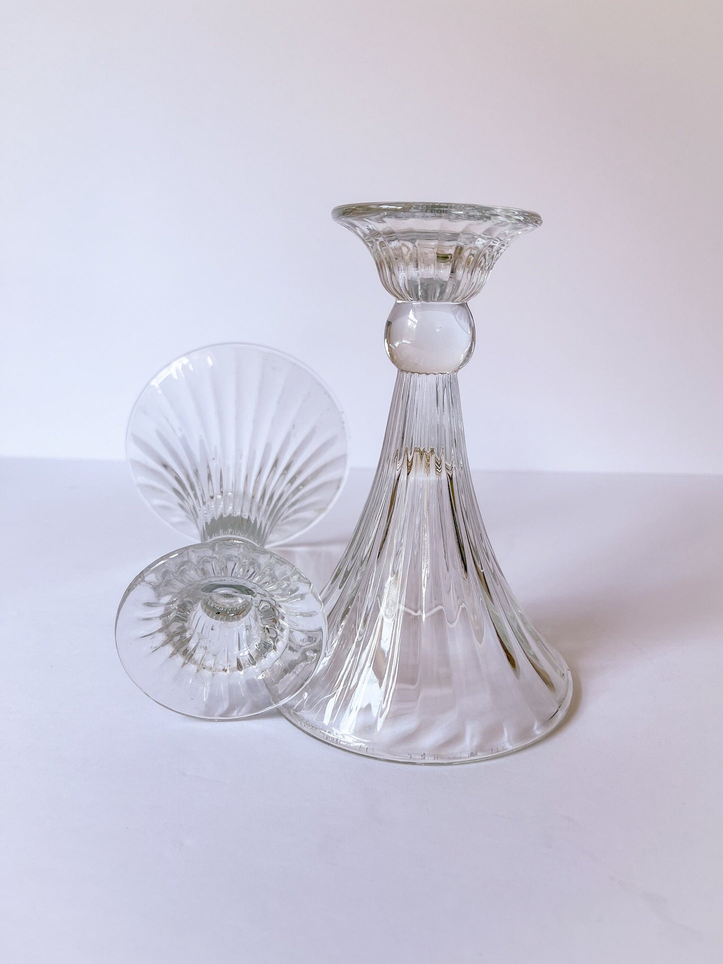 Vintage Clear Glass Tapered Candlestick Holders