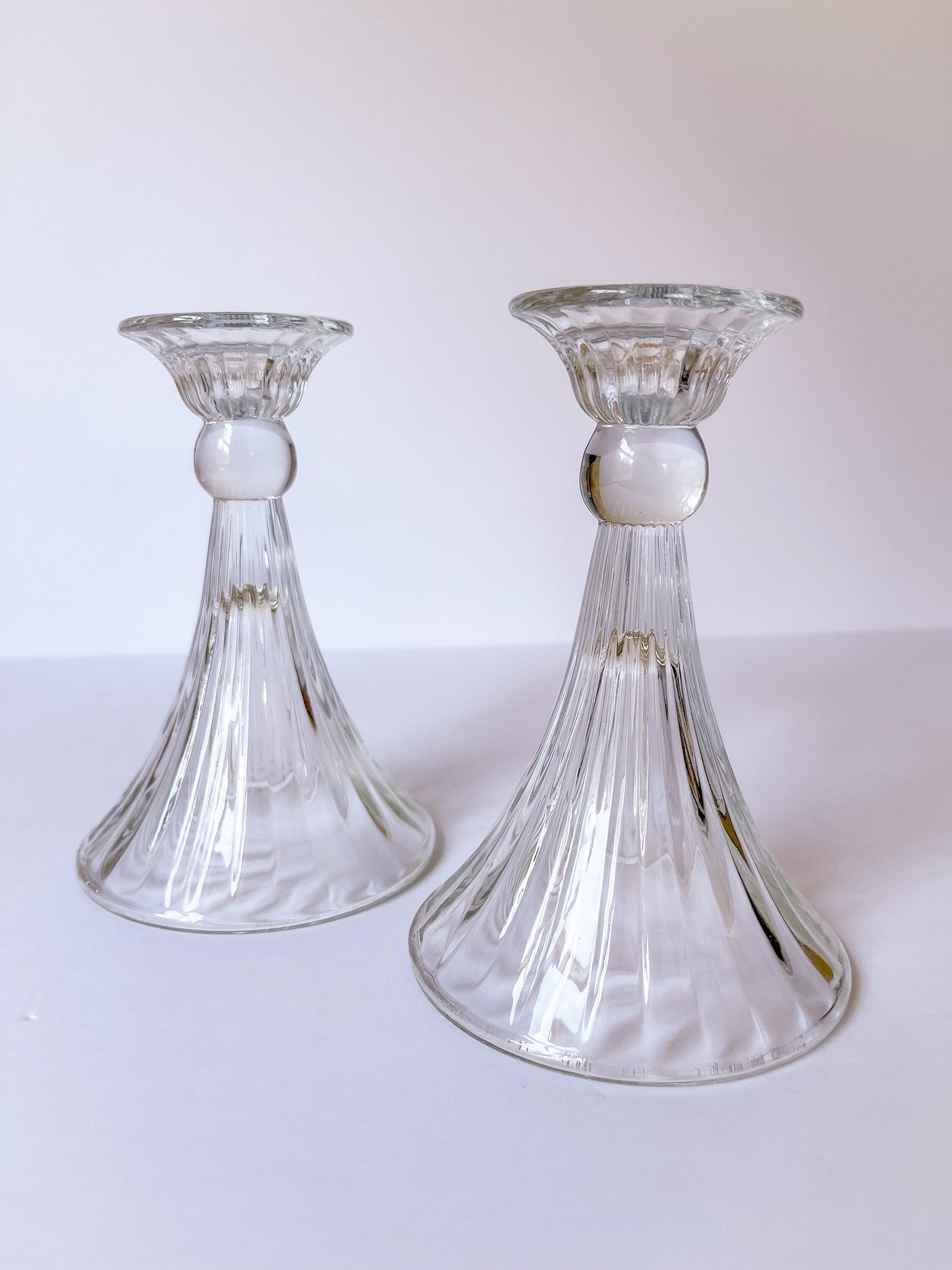 Vintage Clear Glass Tapered Candlestick Holders