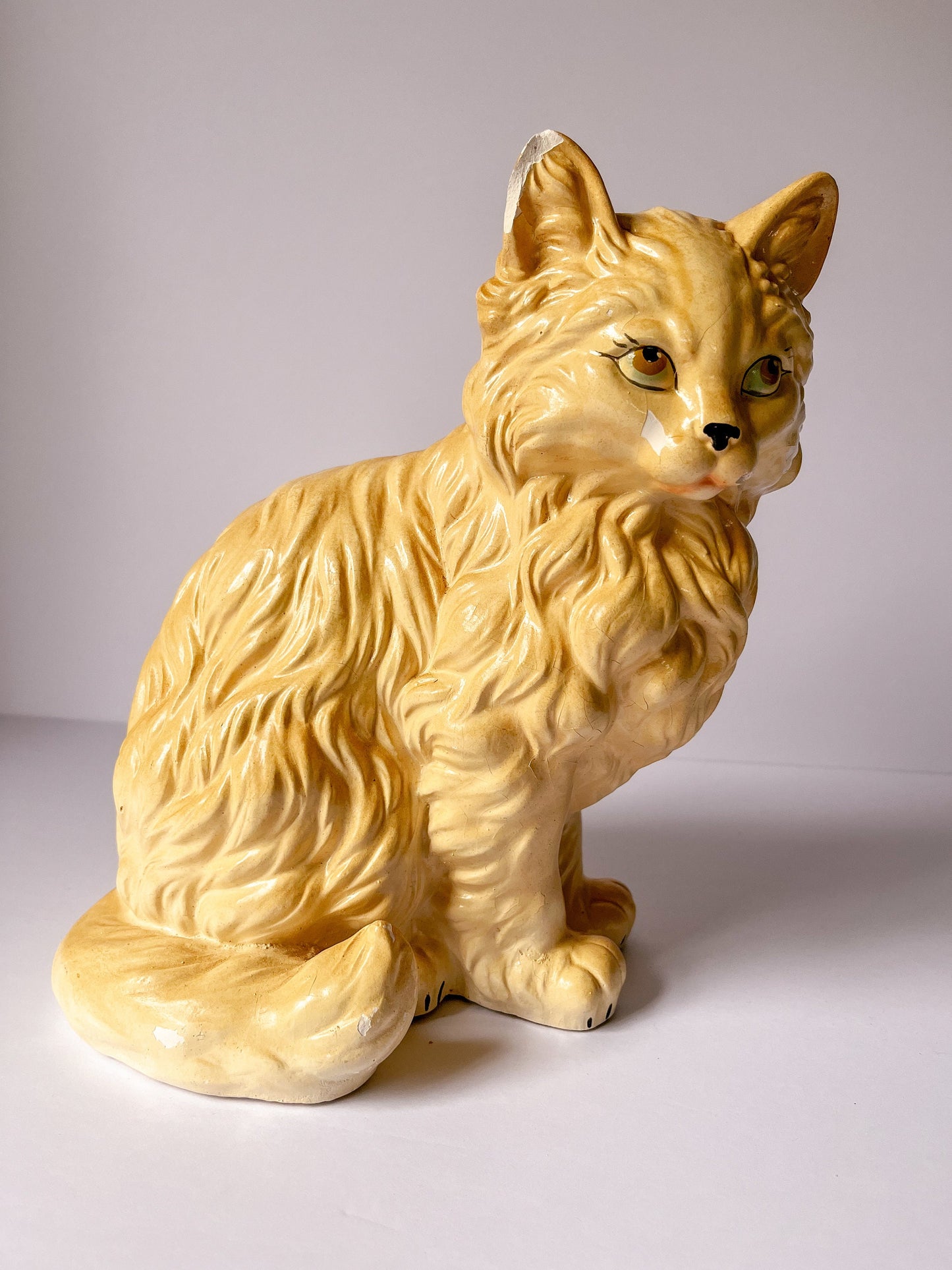 Vintage Yellow Ceramic Cat Figurine