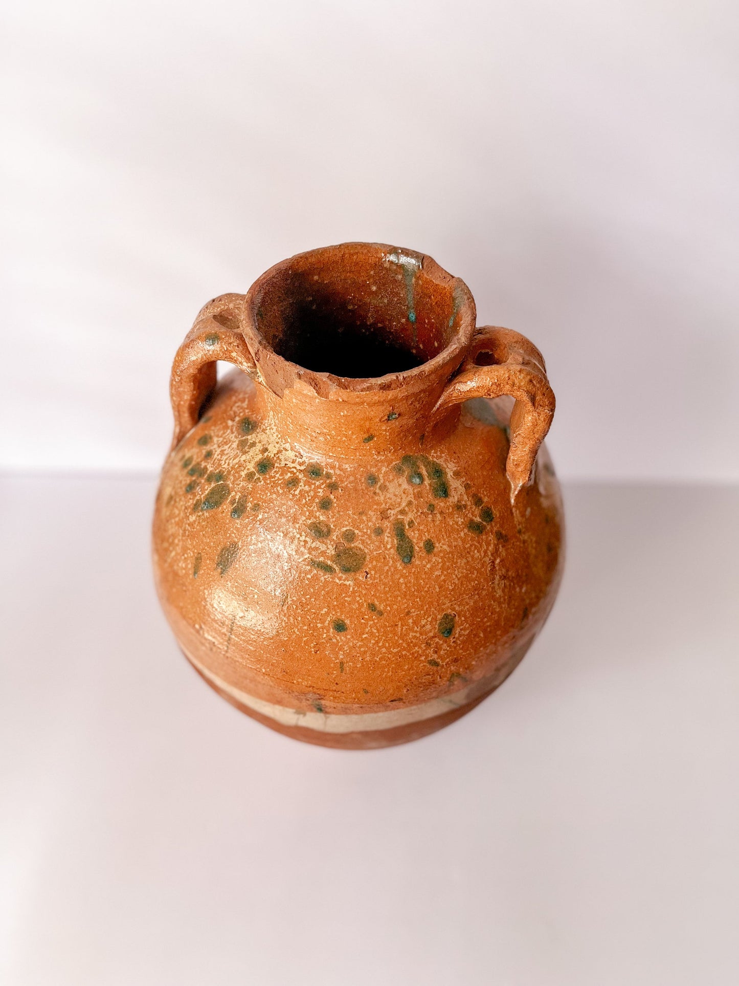 Antique Turkish Terracotta Clay Olive Jar, Green Glaze, Earthenware