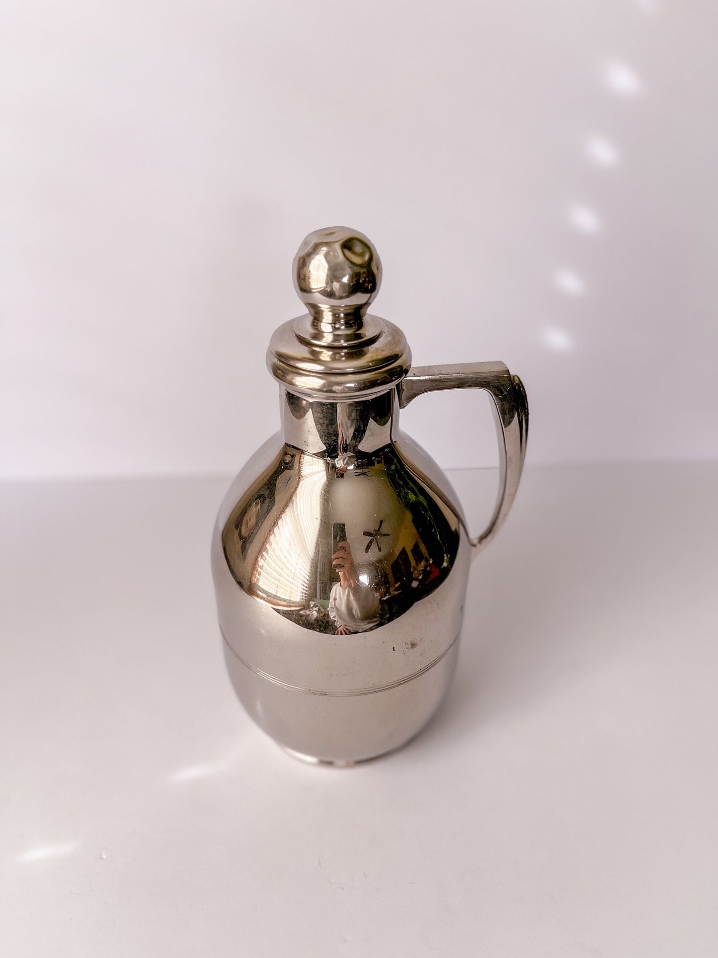 Antique 1910 Thermos Carafe, American Thermos Bottle Co., Vintage Silver Thermos