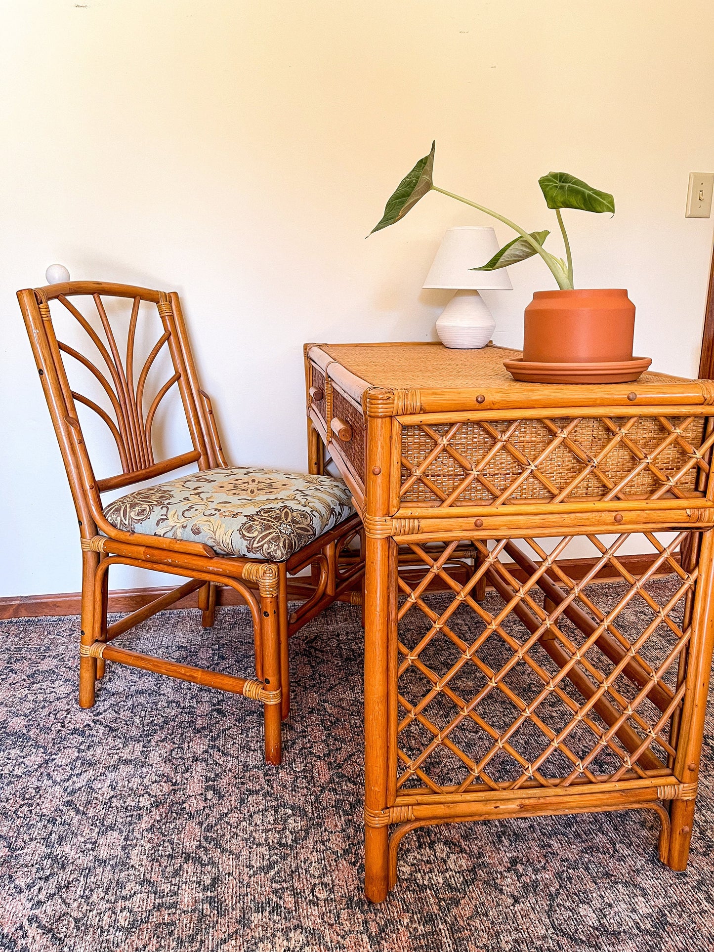 Vintage Bamboo Rattan Desk & Chair