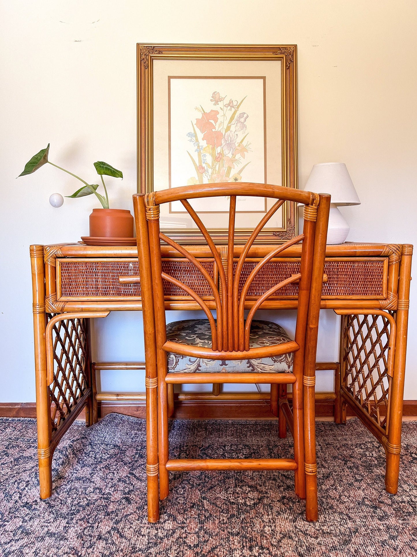 Vintage Bamboo Rattan Desk & Chair