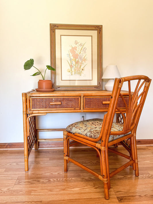 Vintage Bamboo Rattan Desk & Chair