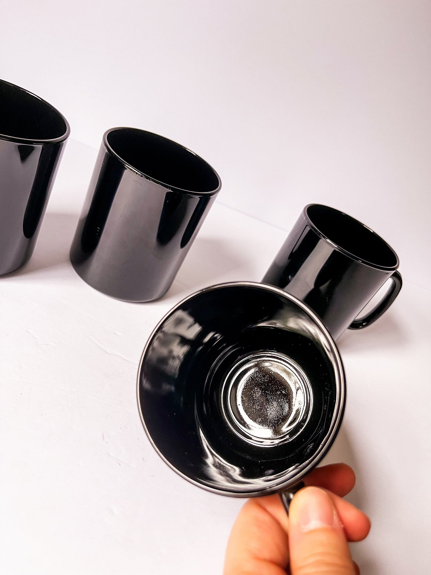 Vintage Black Tempered Glass Arcoroc Mugs Set of 4