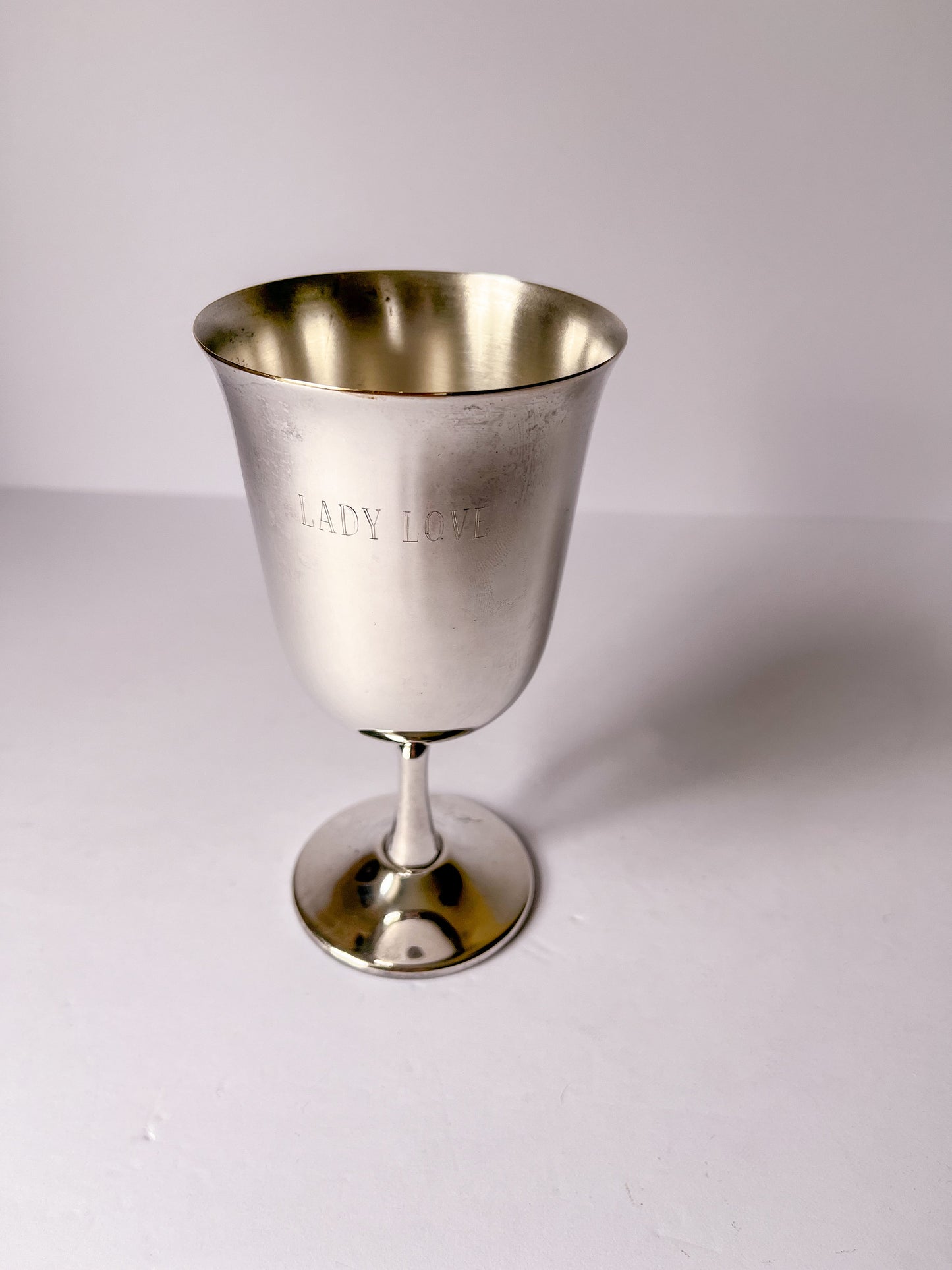 Vintage Lady Love Engraved Silver Goblet or Chalice