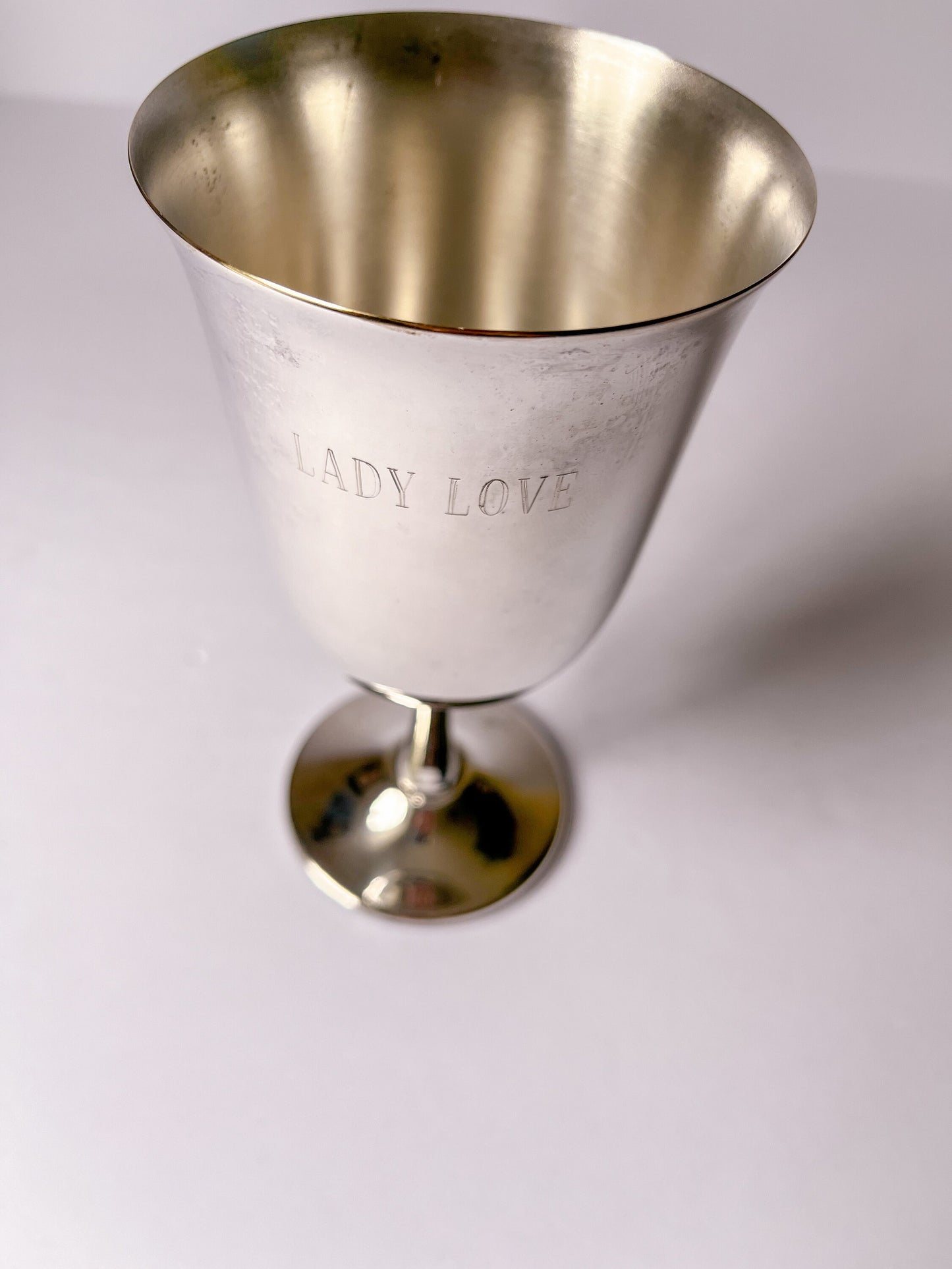 Vintage Lady Love Engraved Silver Goblet or Chalice