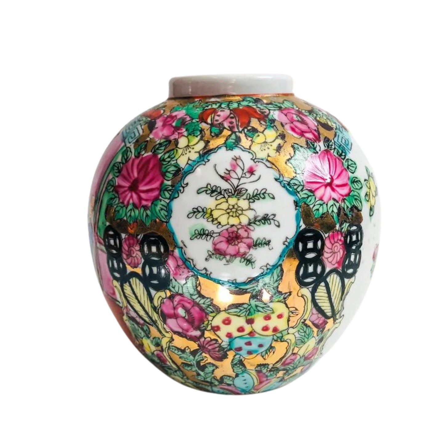 Rose Medallion Small Ginger Jar, Small Floral Ginger Jar