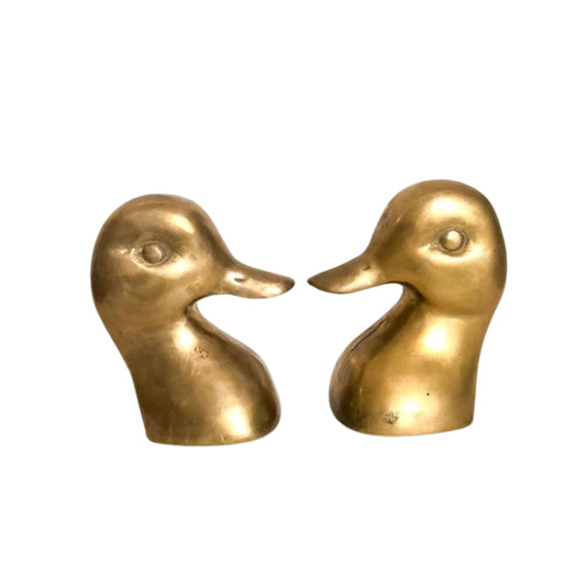 Vintage Brass Duck Head Bookends