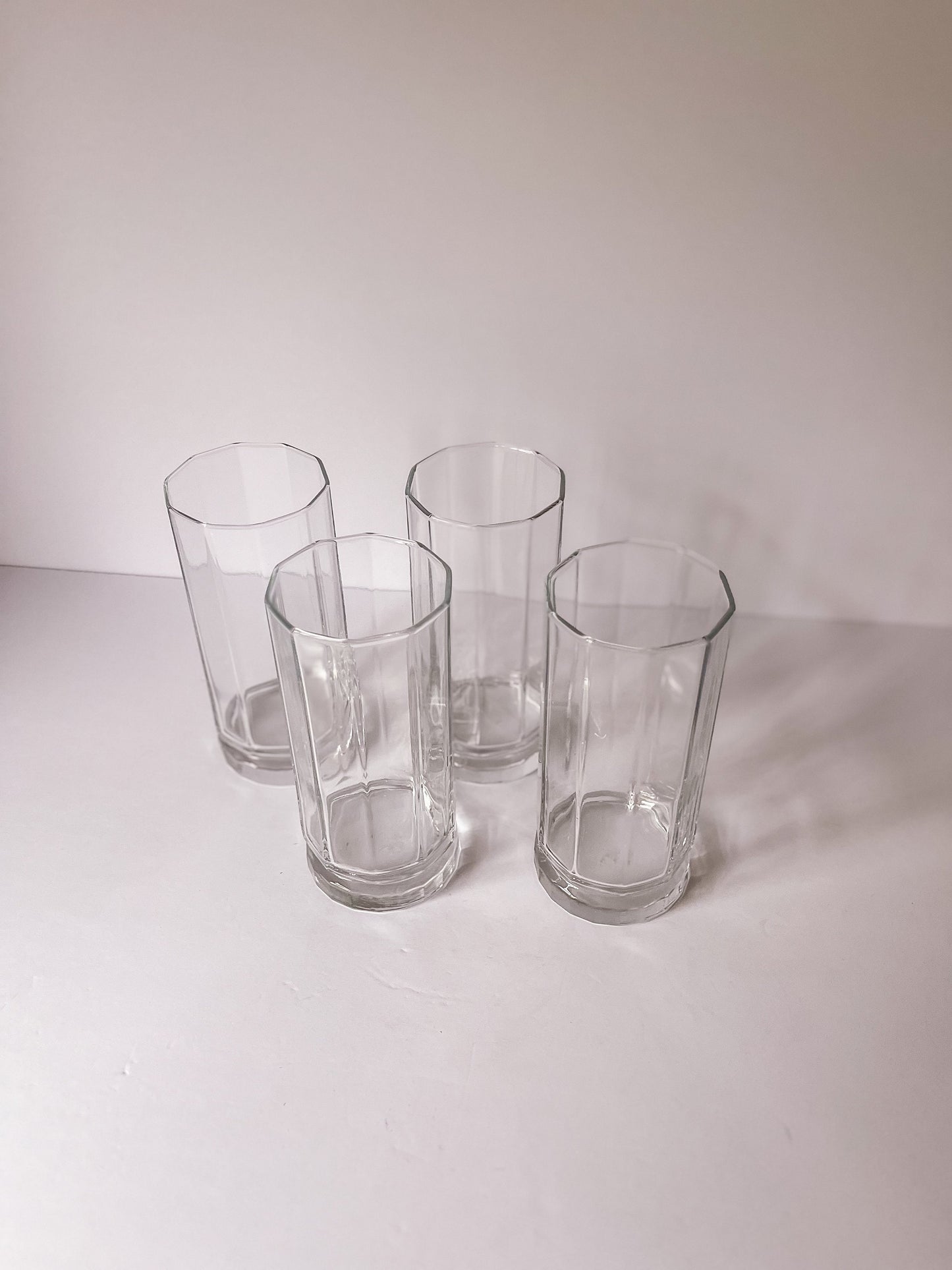 Vintage Anchor Hocking Paneled Highball Glasses- Set of 4, 10 Paneled Decagon Glass, Pressed Glass