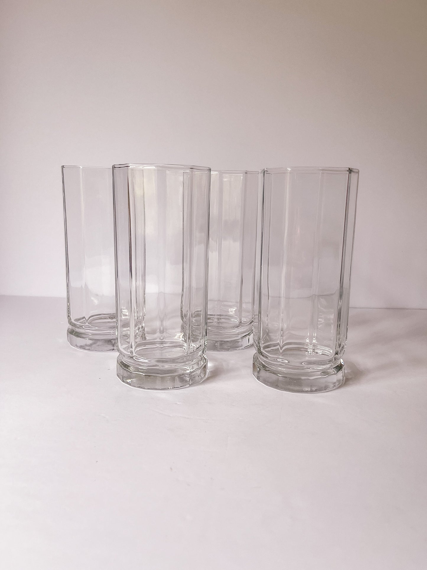 Vintage Anchor Hocking Paneled Highball Glasses- Set of 4, 10 Paneled Decagon Glass, Pressed Glass