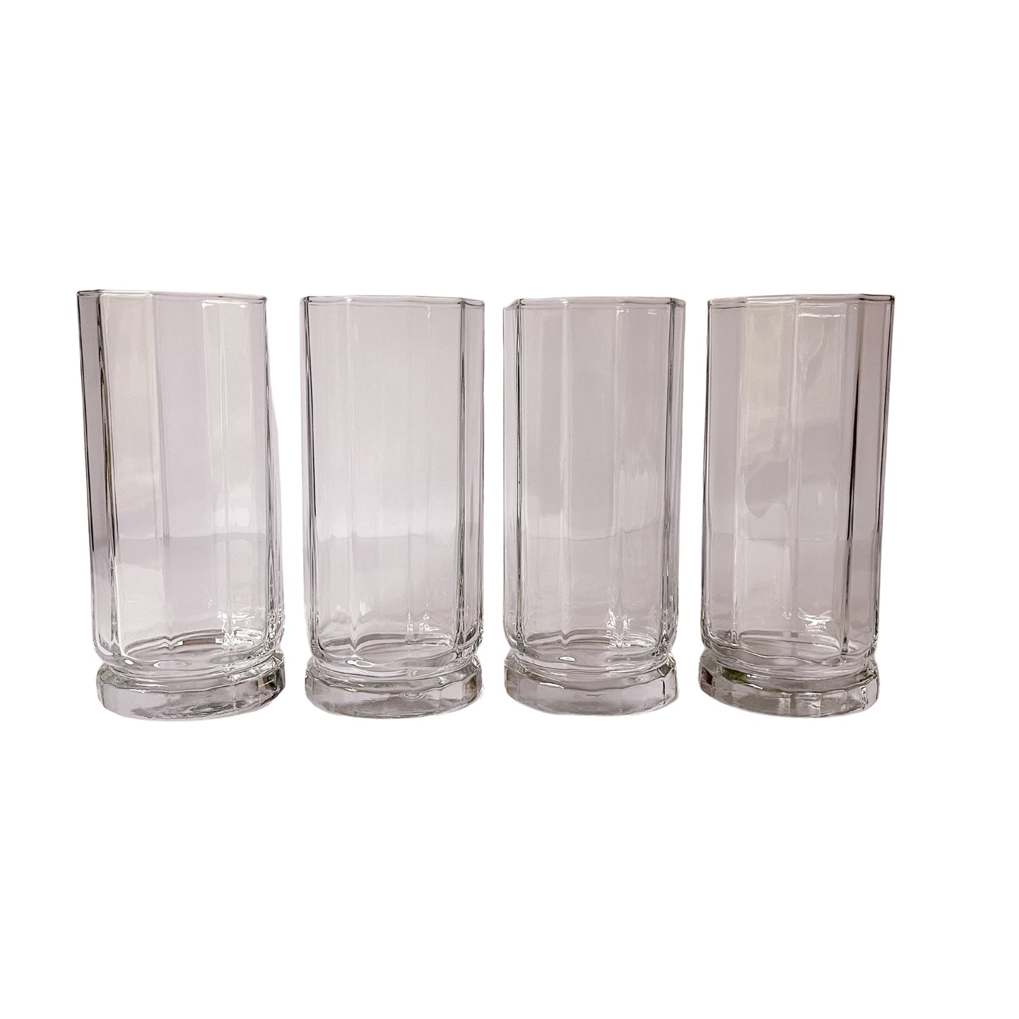 Vintage Anchor Hocking Paneled Highball Glasses- Set of 4, 10 Paneled Decagon Glass, Pressed Glass