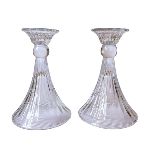 Vintage Clear Glass Tapered Candlestick Holders