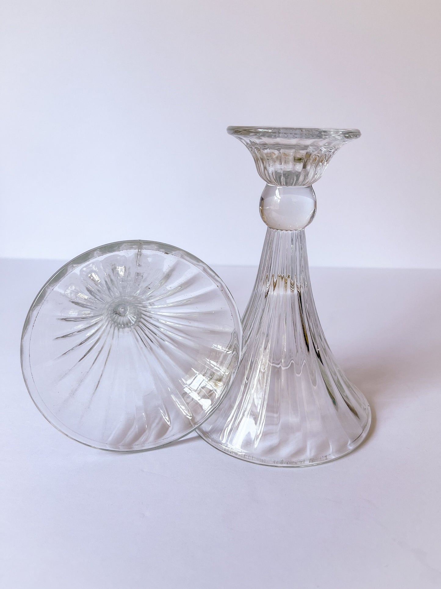 Vintage Clear Glass Tapered Candlestick Holders