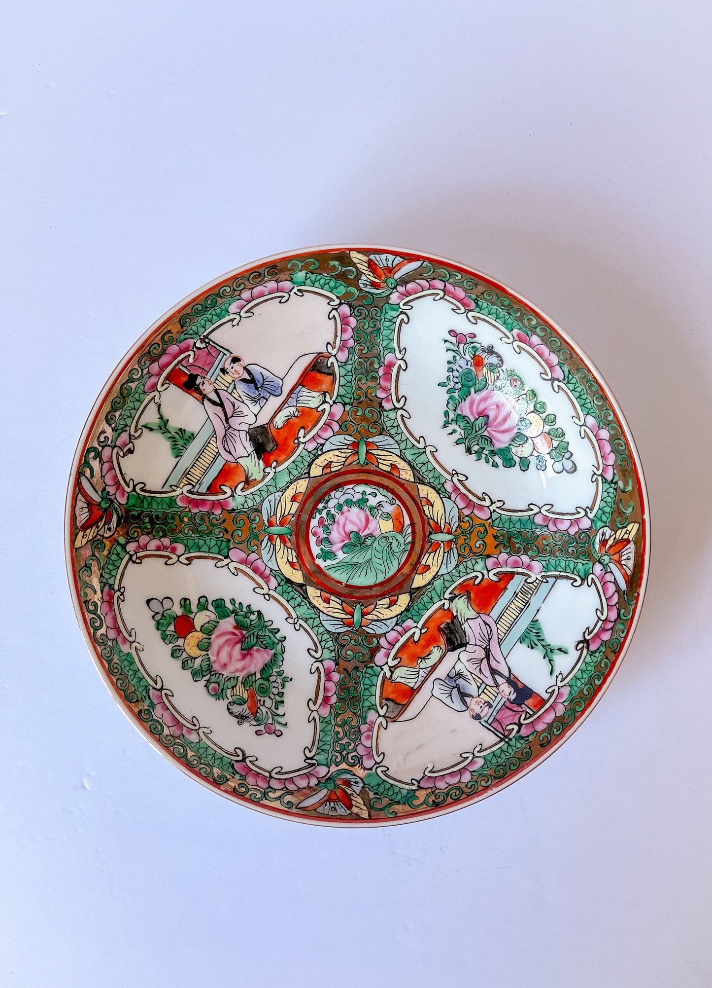 Chinese Porcelain Rose Medallion Bowl Hand-Painted in Macau