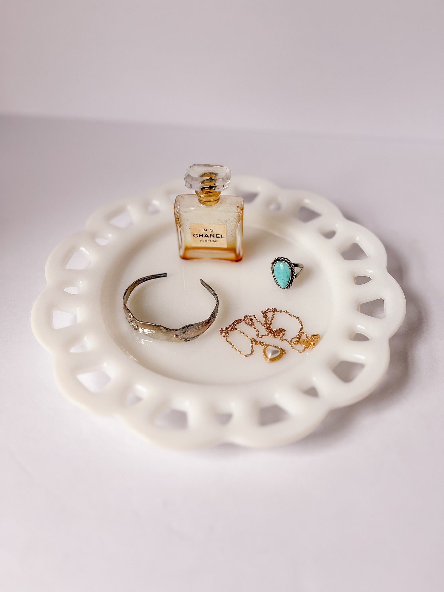 Vintage Milk Glass Jewelry Tray