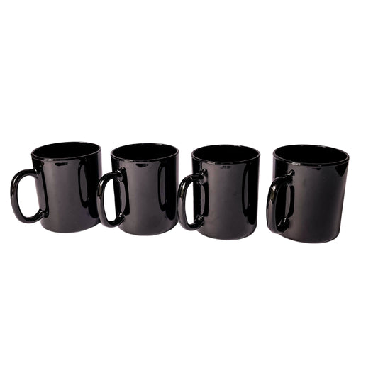 Vintage Black Tempered Glass Arcoroc Mugs Set of 4