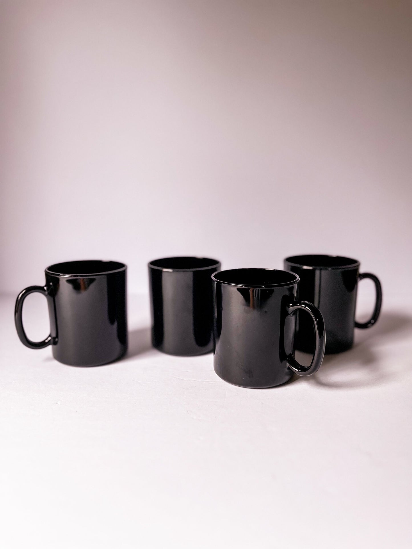 Vintage Black Tempered Glass Arcoroc Mugs Set of 4