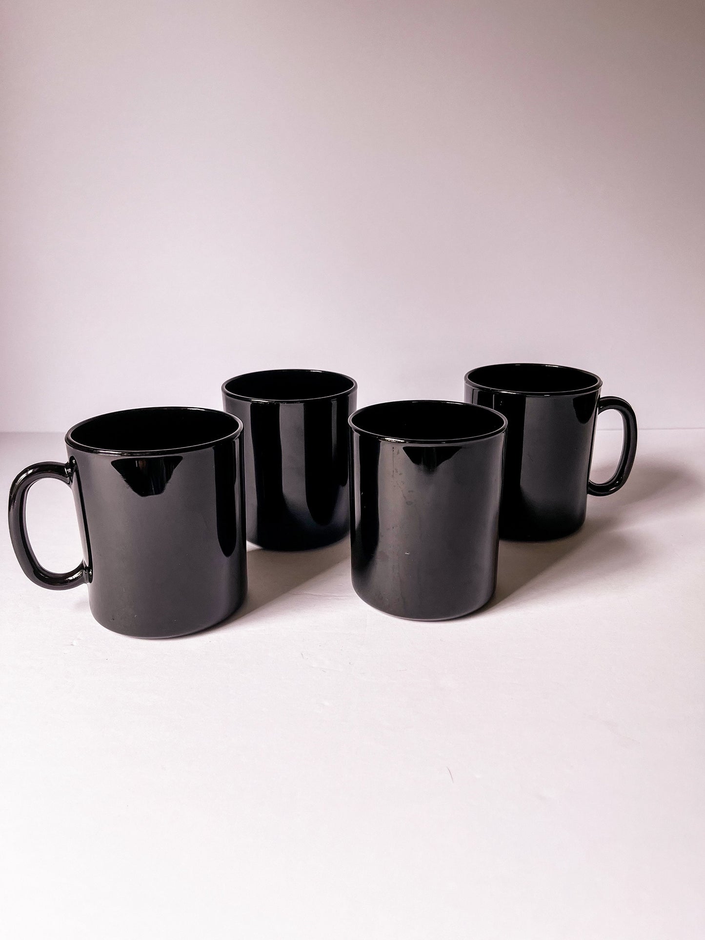 Vintage Black Tempered Glass Arcoroc Mugs Set of 4