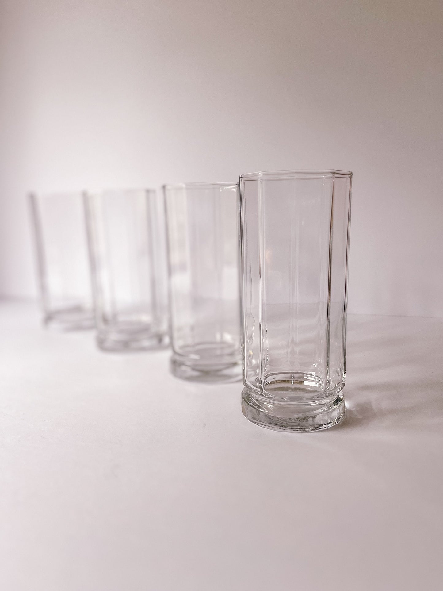 Vintage Anchor Hocking Paneled Highball Glasses- Set of 4, 10 Paneled Decagon Glass, Pressed Glass